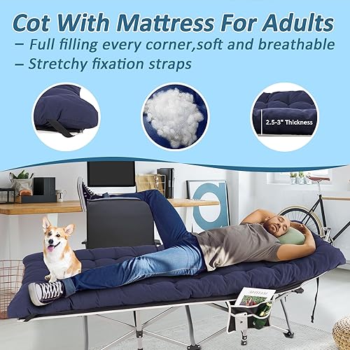 Miniatura 5 de HABUTWAY Catres de camping para adultos con capacidad de carga de 600 libras, catre de camping plegable con colchón, cuna de dormir para adultos con