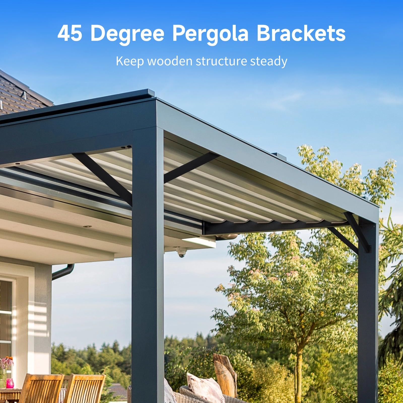 4 staffe di supporto ad angolo di 45 gradi, kit per pergola in metallo, kit di supporto angolare resistente per strutture in legno per gazebo, case sugli alberi, cabine e patii, include viti, facile