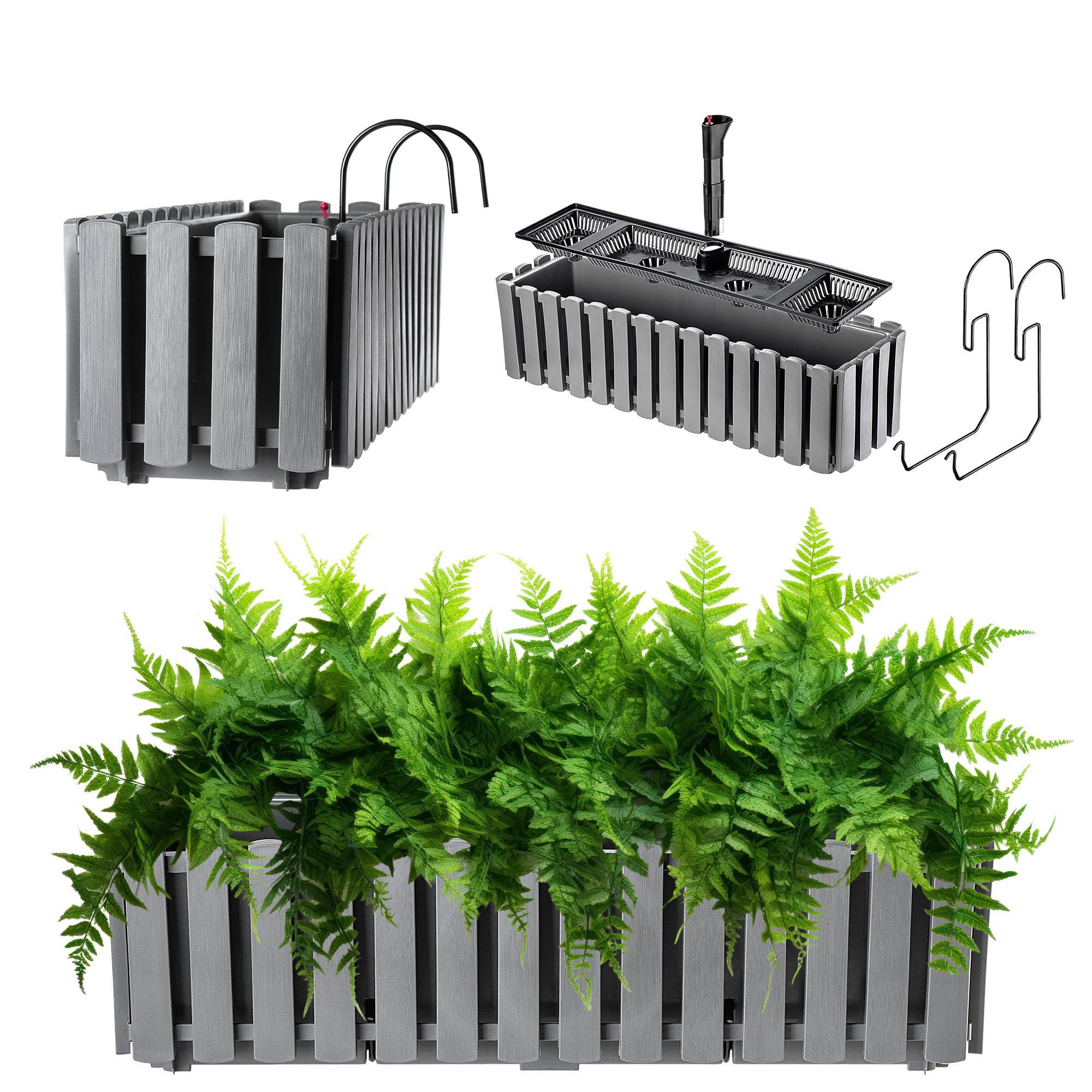 KADAX Jardinera, maceta para balcón en 2 tamaños y 4 variantes de color, maceta en aspecto de lamas, maceta de estilo rústico, jardinera con corcho de goma (60 cm, gris)