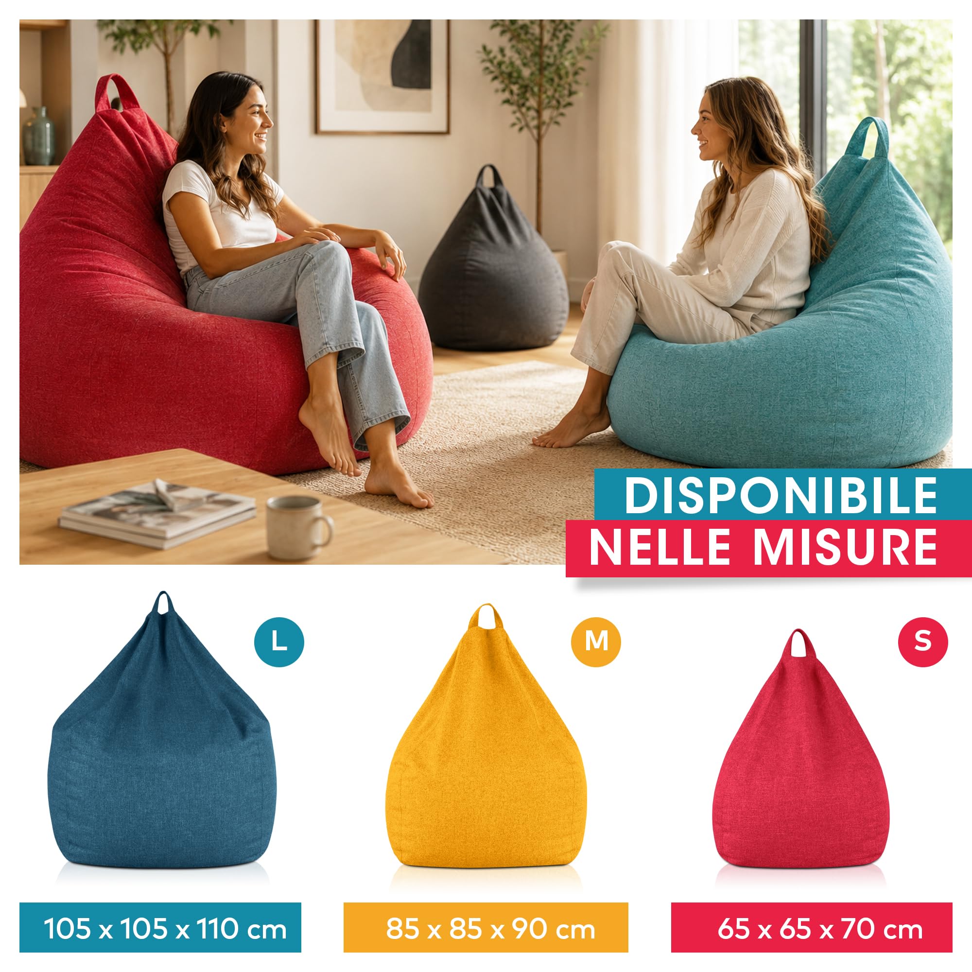 Deshome Pouf sacco medio da esterno e interno - Pouf Poltrona sfoderabile idrorepellente, Puff Bean Bag Chair design moderno per giardino soggiorno camera da letto Light Pouf Blu