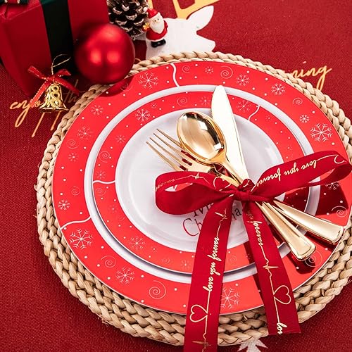 Miniatura 8 de Rubtlamp 140 platos de plástico dorado, platos desechables transparentes con borde dorado, vajilla transparente para fiesta que incluye 20 platos de