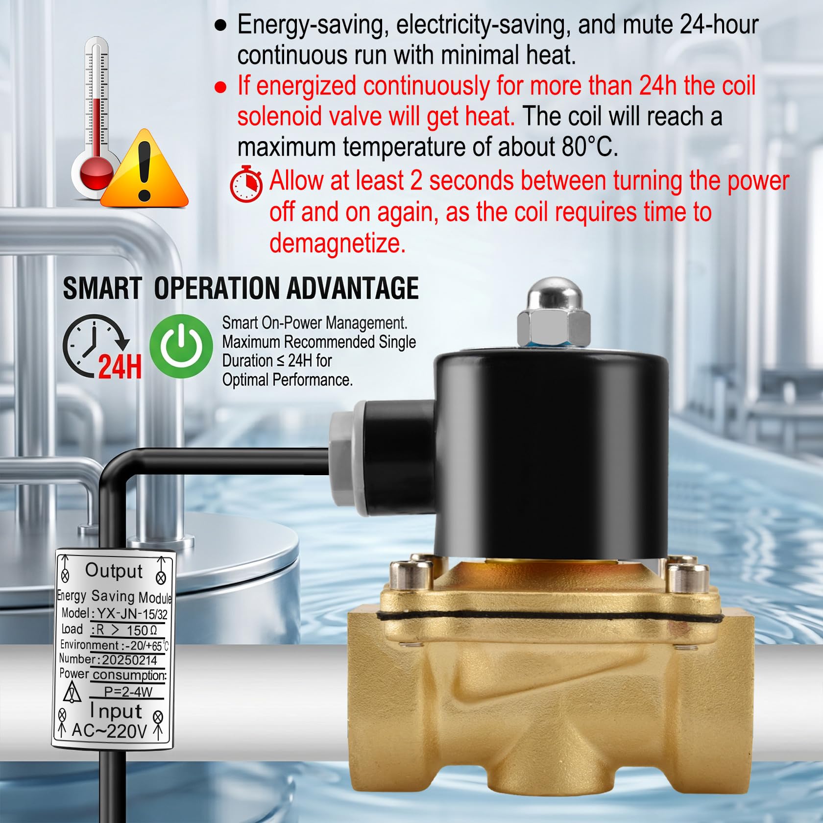 Heschen Válvula solenoide eléctrica de latón, 2W-250-25J, PT 1'', AC220V, aire de agua de acción directa, válvula de reemplazo normalmente cerrada