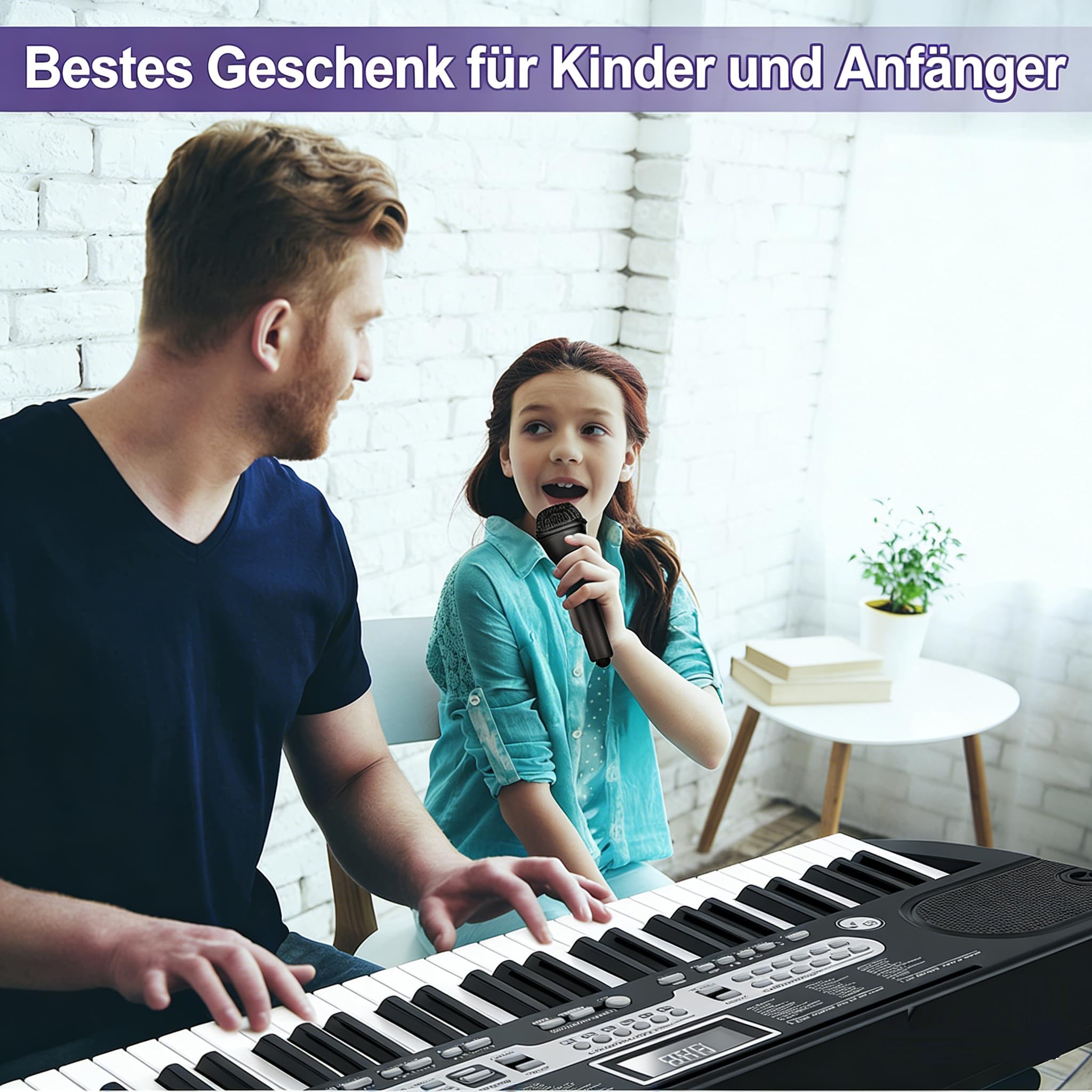 61 Tasten Keyboard Piano Set für Anfänger, Digitalpiano mit 200 Klängen, 70 Demos, Lernmodus, Aufnahme, mit Ständer, Sitzbank, Kopfhörer, Mikrofon, Notenablage, Klavier Geschenk