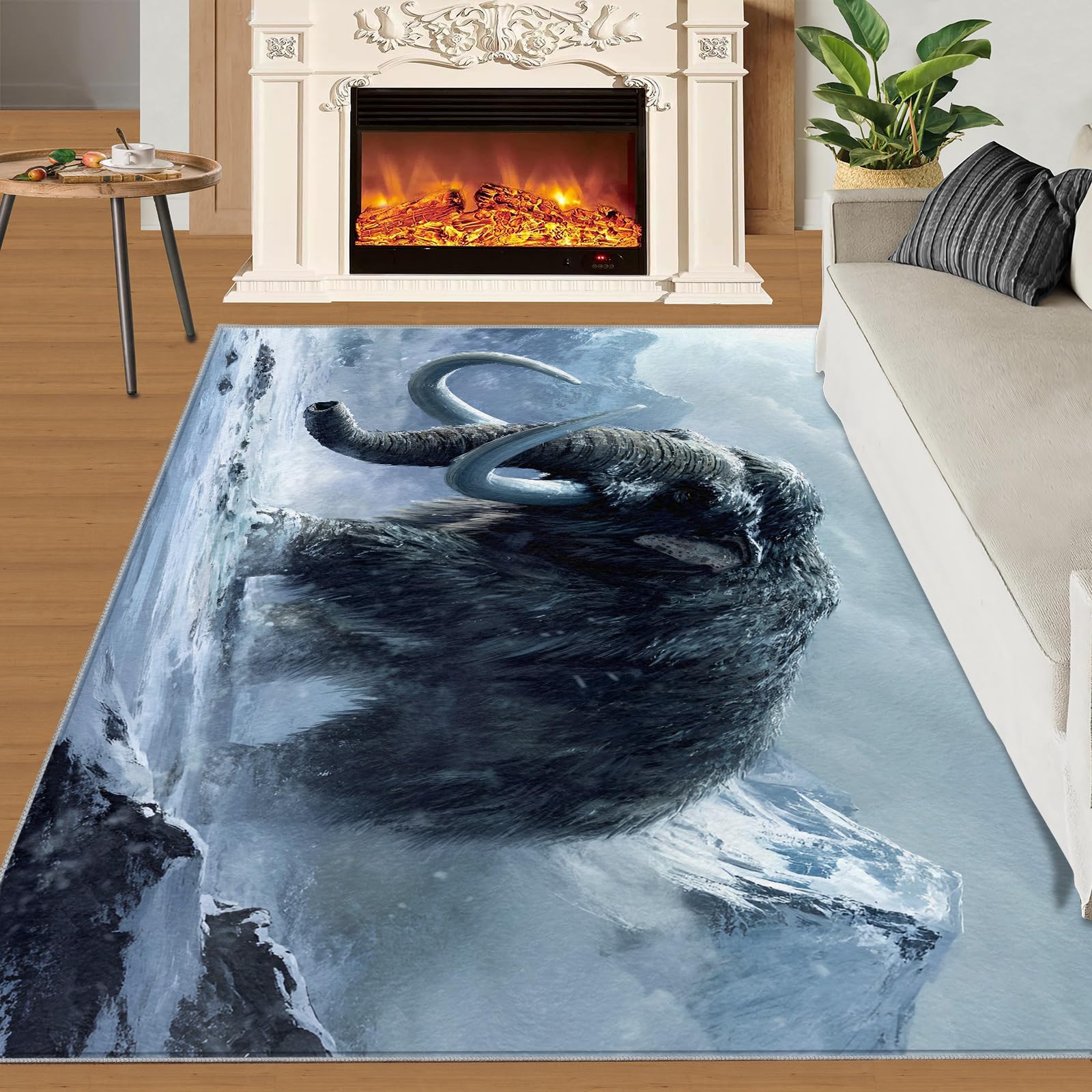 Générique Elephant Teppich Teppich 120 x 180 cm Lavable Mammouth Teppichboden Doux antidérapant pour Chambre à Coucher, Salle à Manger, Cuisine décoration