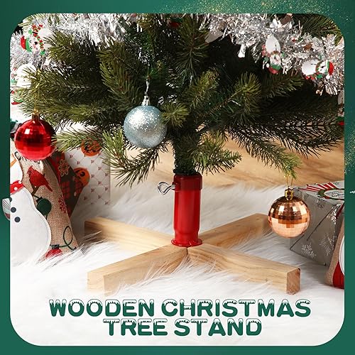 Miniatura 5 de Soaoo Soporte de madera para árbol de Navidad de 15.7 pulgadas de repuesto, base estable para árbol de Navidad, base de árbol de Navidad falsa con