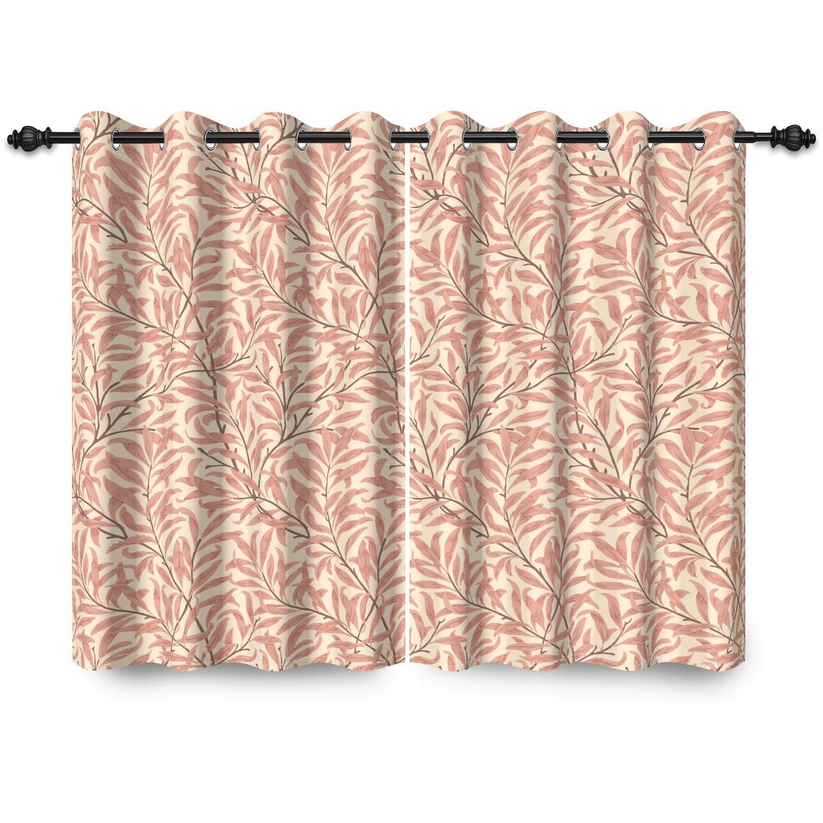 107x160cm Rideau occultant à Motif de Feuilles Plantes Roses Motif Vintage sans Couture Rideaux œillets Isolation Thermique Traitements fenêtre à œillets pour Salon Chambre 2 Panneau