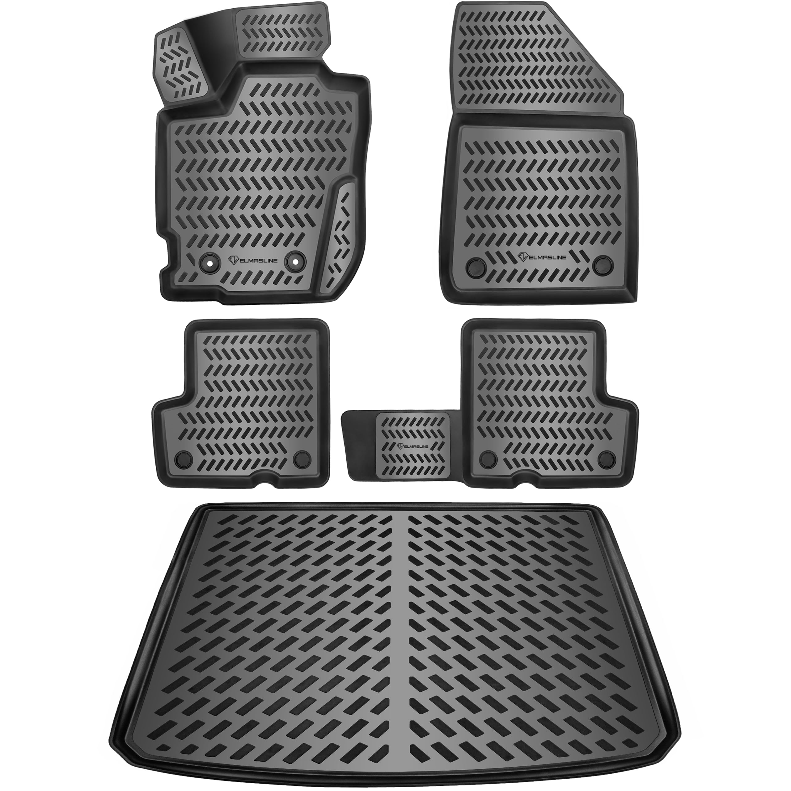 ELMASLINE 3D Tapis de Sol et Tapis de Coffre pour Dacia Duster II (4x4) à partir de 2018 | Tapis de Voiture et Bac de Coffre | Accessoires Auto