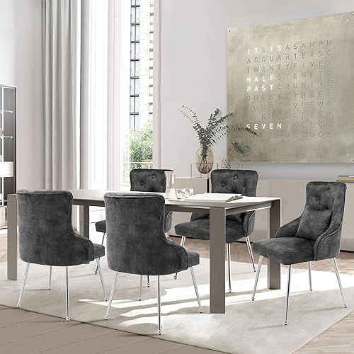 Miniatura 42 de Silla de tocador de terciopelo con respaldo, moderna silla pequeña sin brazos con patas de metal, silla auxiliar tapizada para sala de estar, Gris