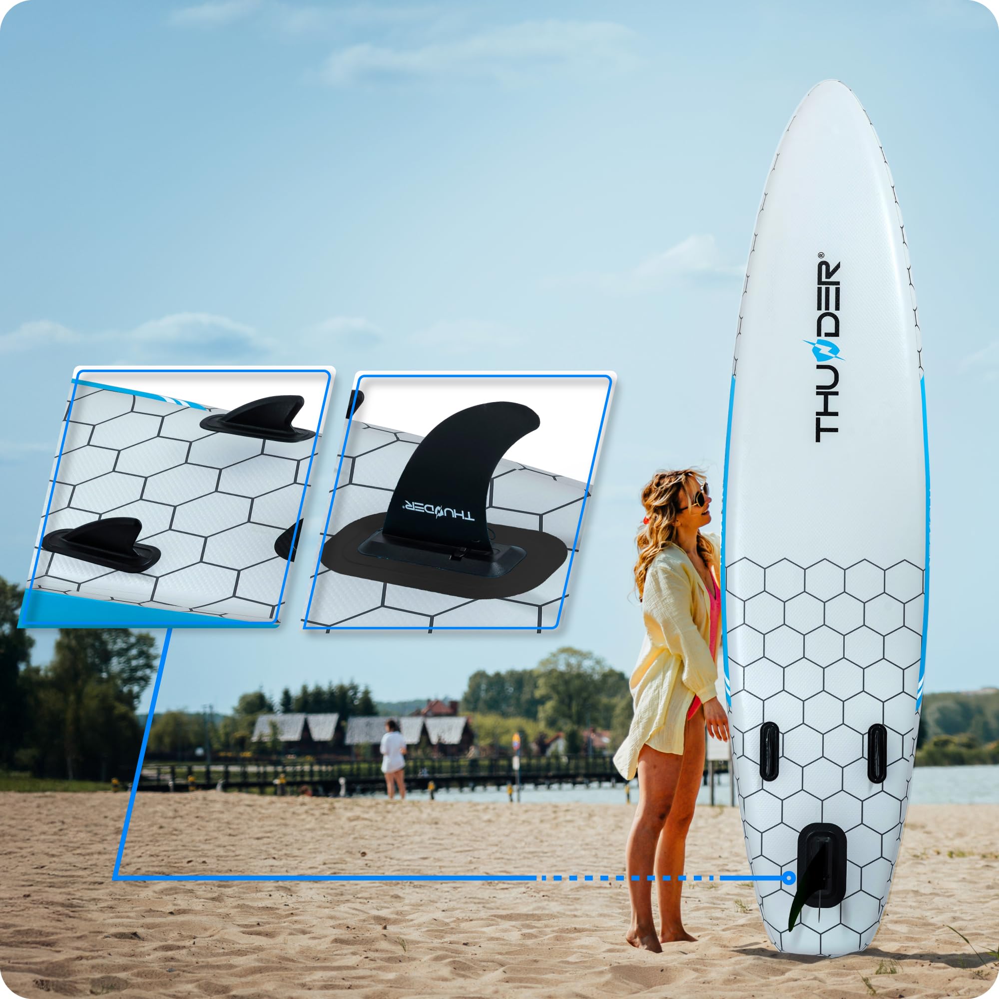THUNDER Pro LED Sup Board 320 cm con sedile Kayak – Stand Up Paddle Board Gonfiabile con Illuminazione RGB LED, Pompa, Paddle & Zaino – Set Sup fino a 150 kg