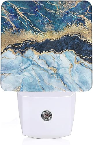 Luz nocturna de mármol azul índigo, luz nocturna enchufable a la pared con sensor de atardecer a amanecer, lámpara LED de ahorro de energía para