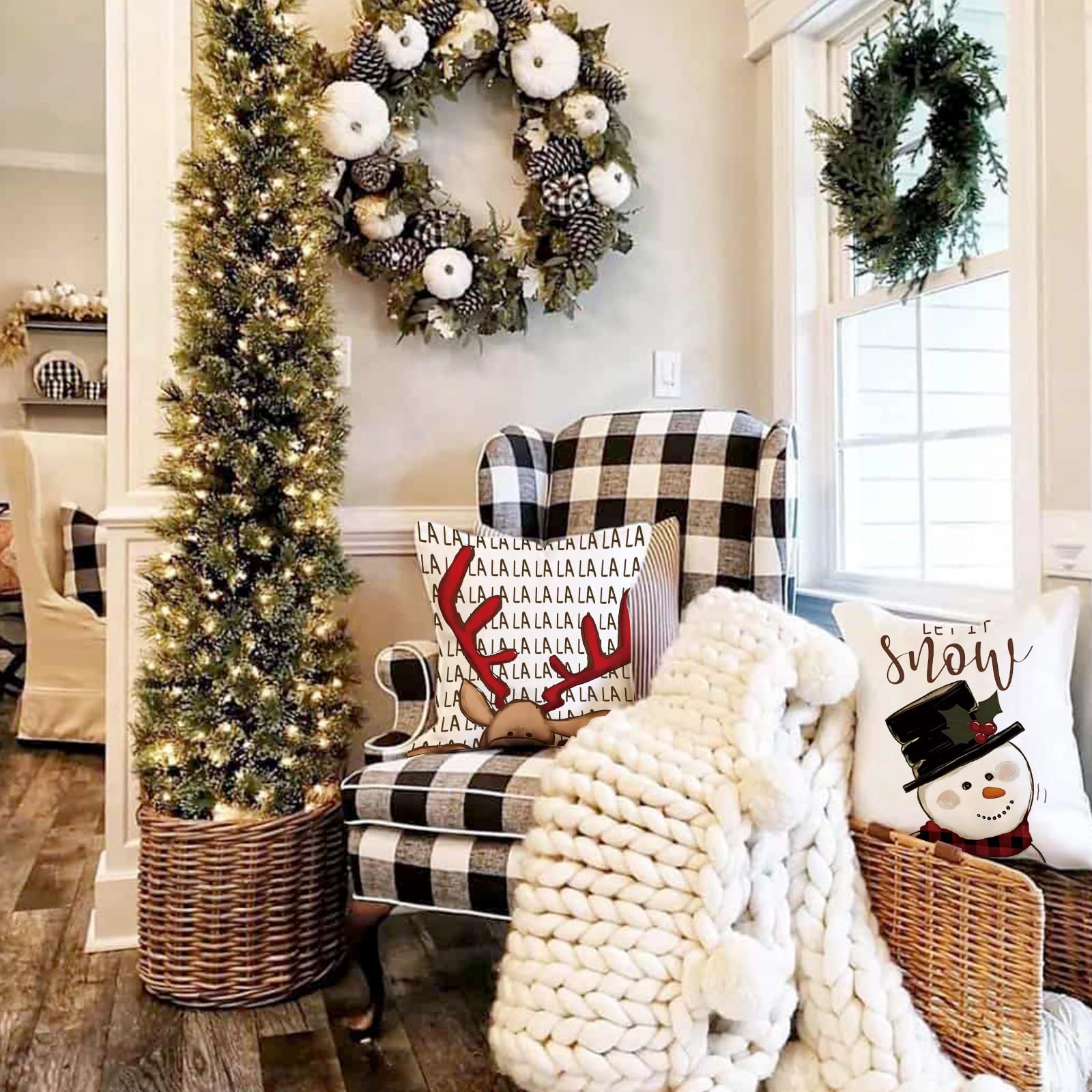 ZWJD Cuscini Natalizi per Divano 4 Pack Federe Cuscini Divano 40x40 Federe Cuscini Natalizi Cotone e Lino Biancheria Cuscini per Divano per Natale Decorazioni Casa