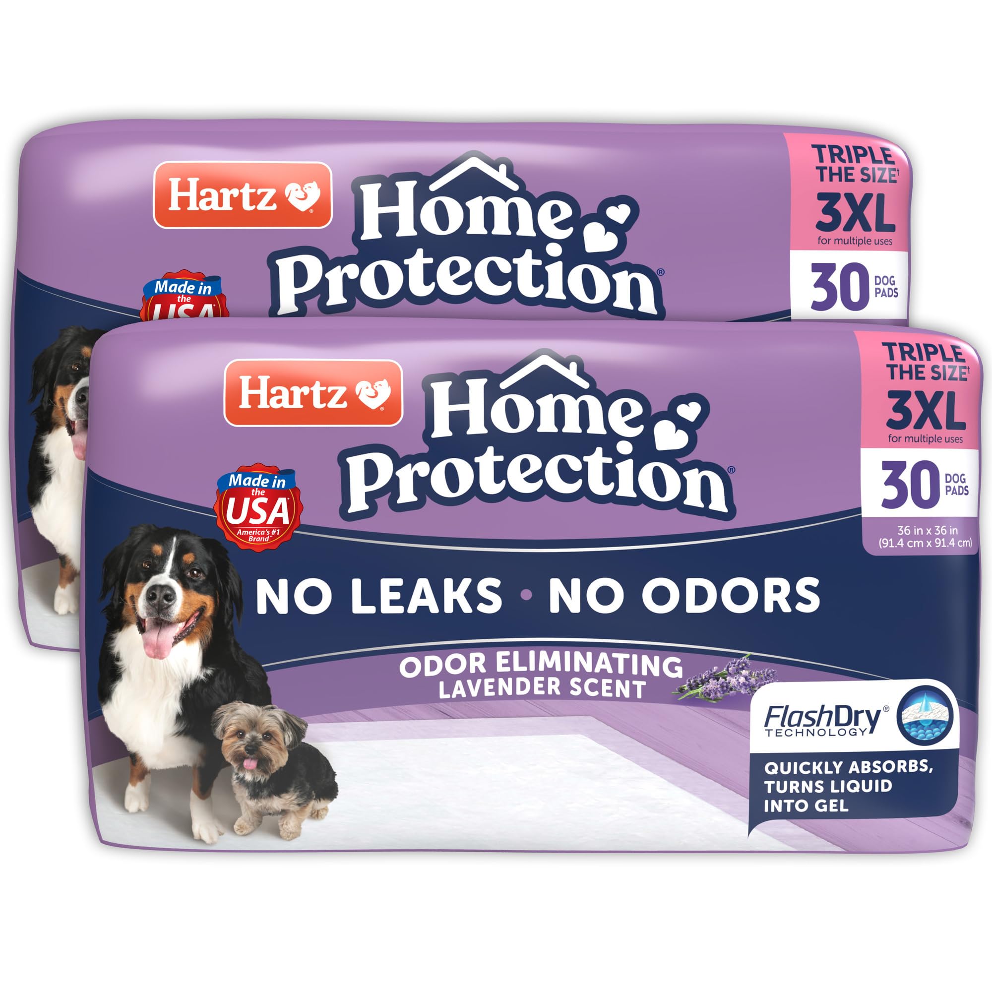 Hartz Home Protection Lavender Scented Dog Pads, 3XL 60 Count, Super Absorbent & Won't Leak, Odor Eliminating