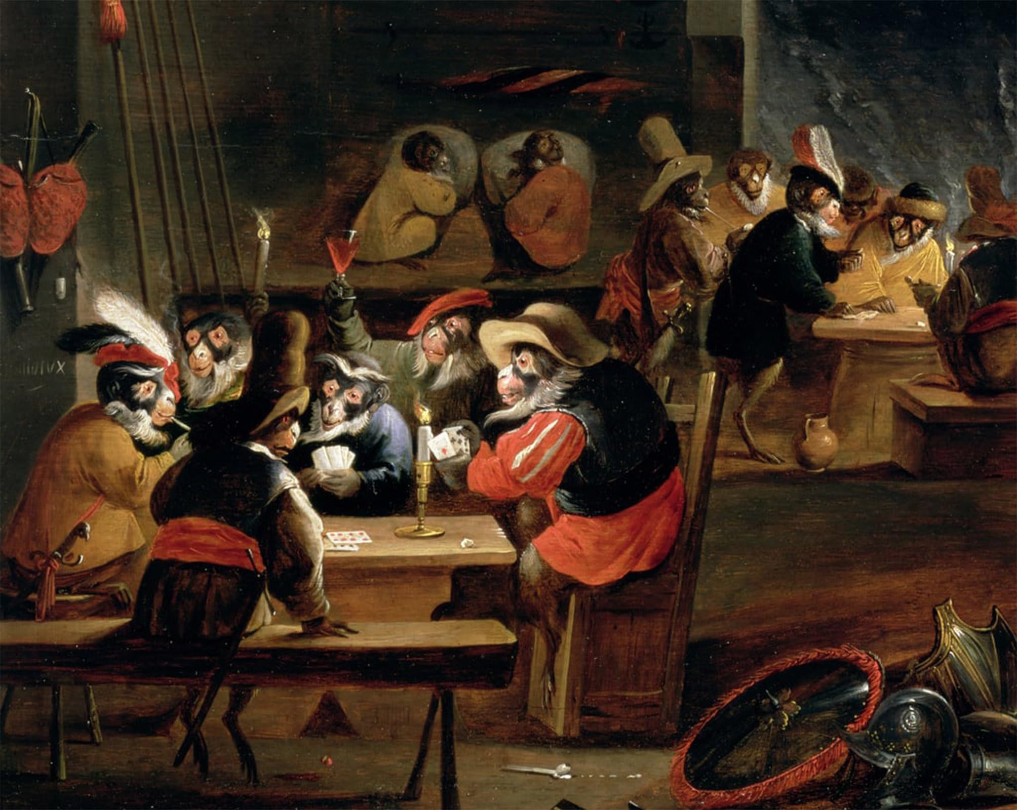 POSTERIIk Vintage Art Print Images Pictures Print Monkeys in a Tavern by Ferdinand Van Kessel Modern Colour Posters for Office Home Decor 60x90cm
