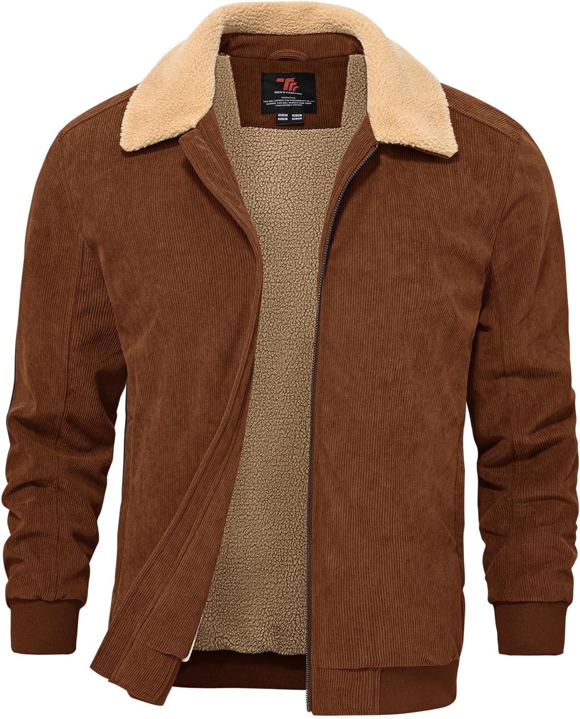 TBMPOY Men's Corduroy Jacket Sherpa Fleece Lined Casual Coat Turn-Down Collar Winter Warm Thickened Jackets with Pockets