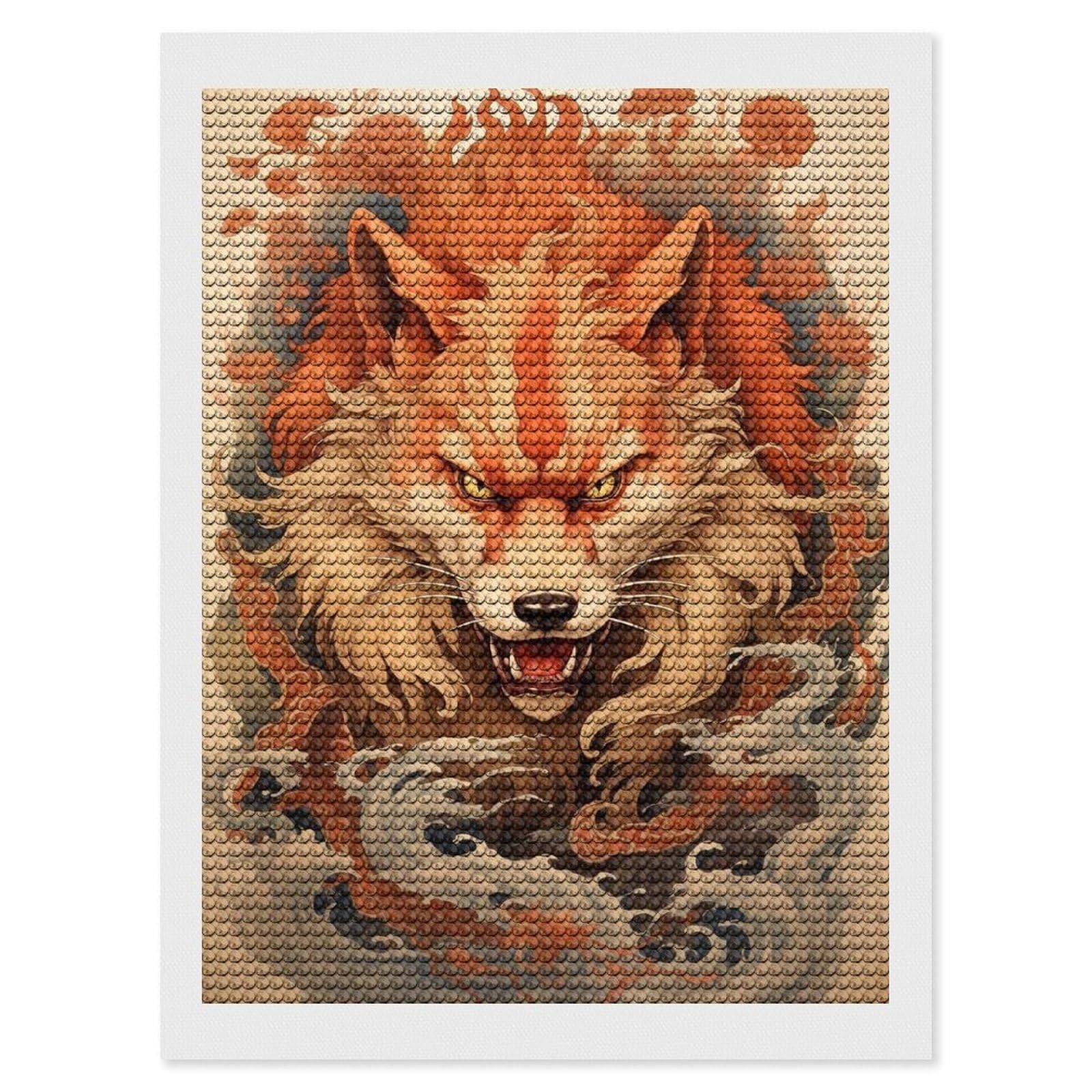 Junmoney Japanese Kitsune Fox Diamond Painting Kit 12"x16", Festive Craft Gift, Bedroom Decor, Full Kit Included, Creative Gift Idea
