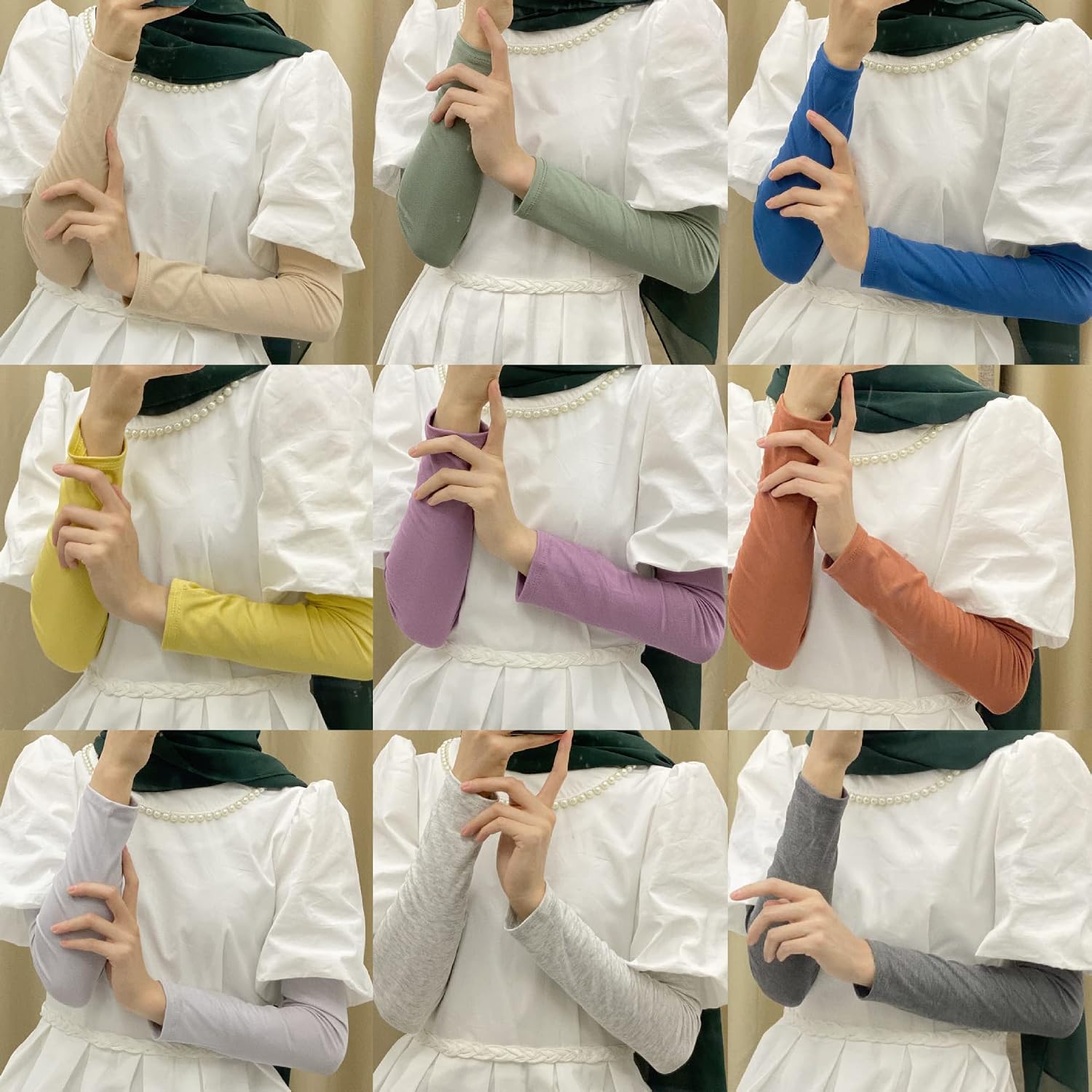 3 Pairs Women's Long Mold Cotton Gloves Sun UV Protection for Islamic Jersey Muslim Arm Sleeves Cover Hijab Arab Sunscreen