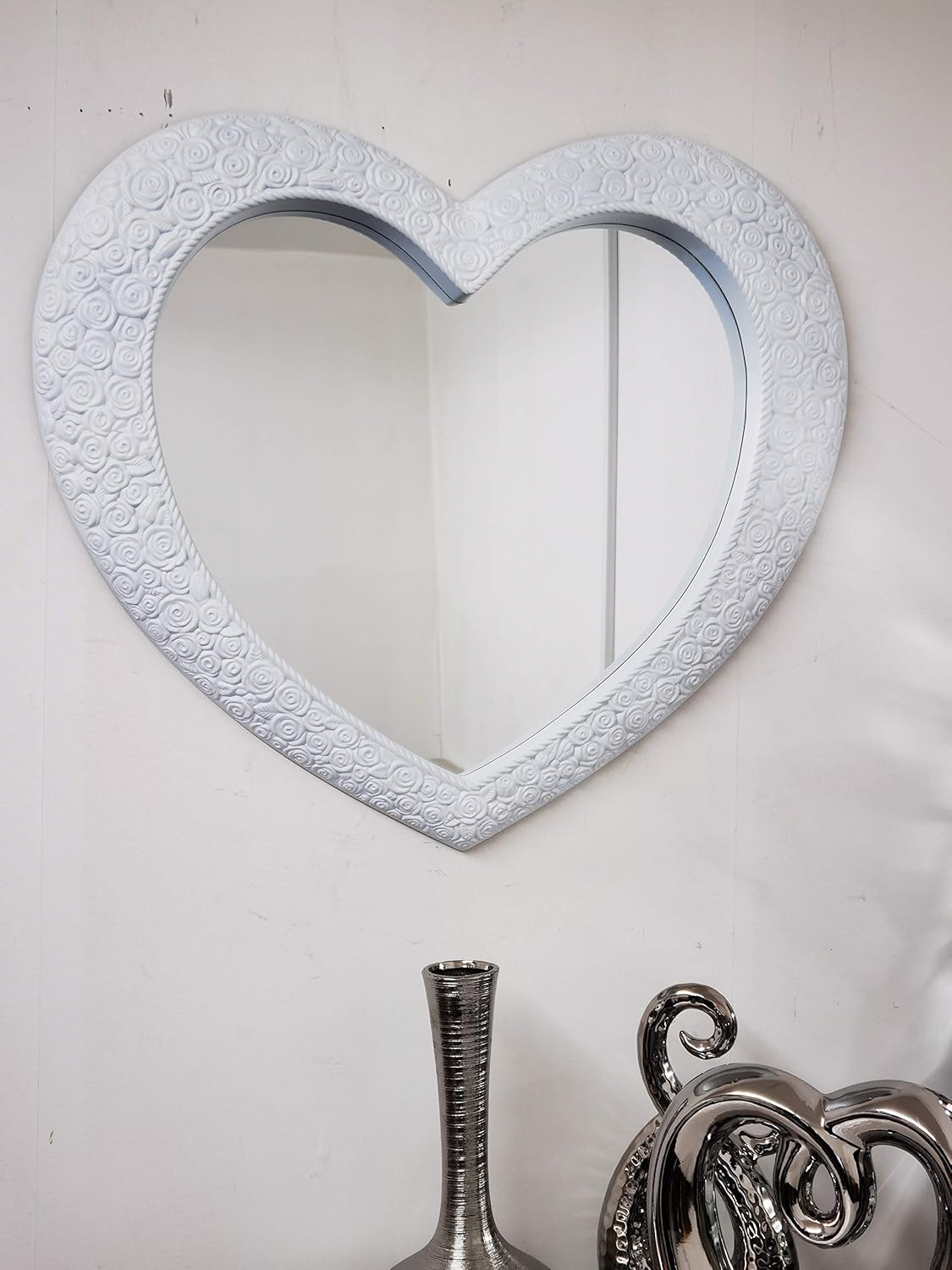 LARGE HEART SHAPE WALL MIRROR WHITE HOME DECOR LIVING ROOM WALL MIRROR HEART WALL MIRROR