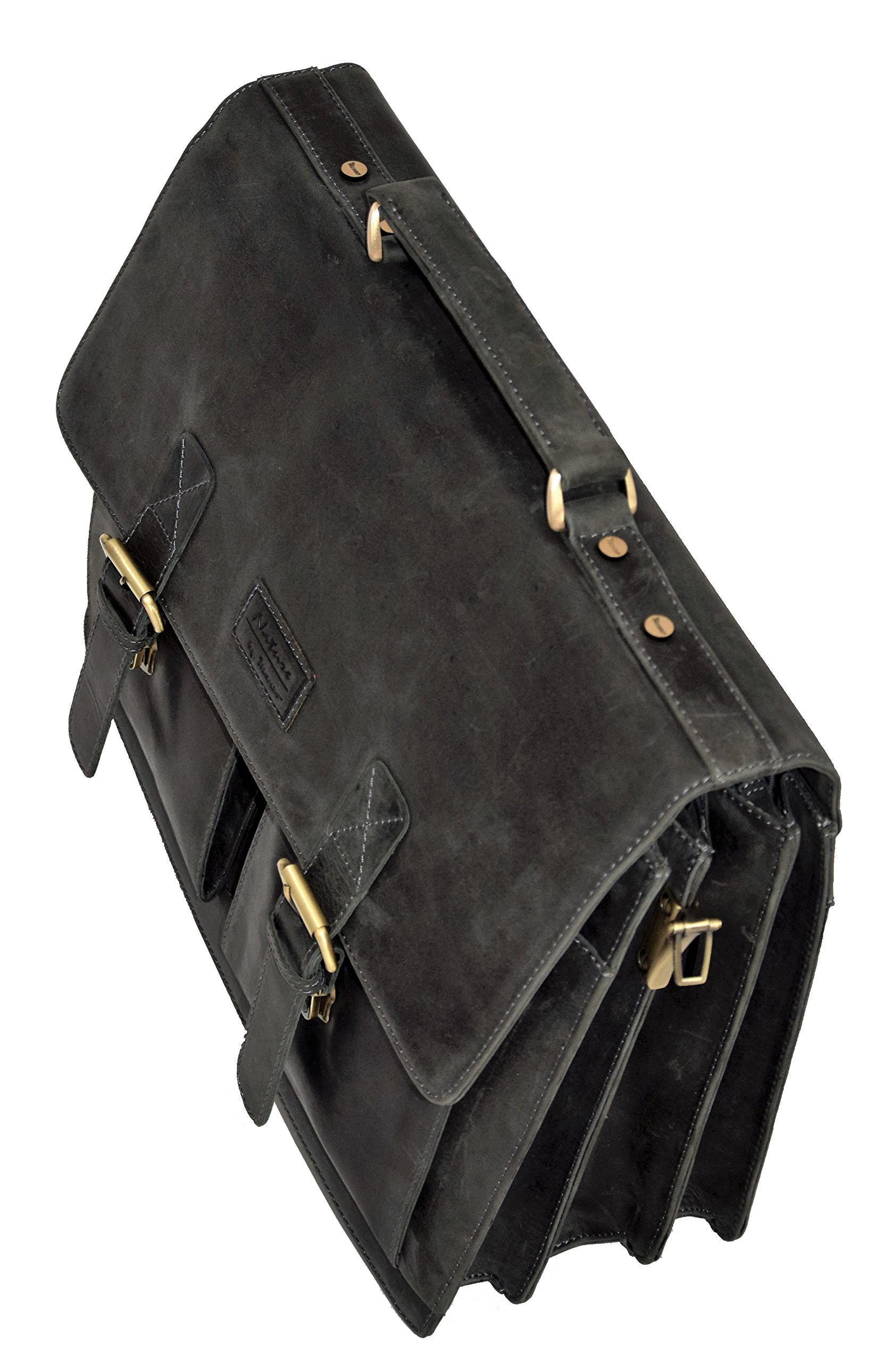 Menzo Maletín de piel auténtica para portátiles de hasta 15 pulgadas, estilo vintage, para hombre y mujer, ideal para la escuela, la universidad o el trabajo, Negro , Small
