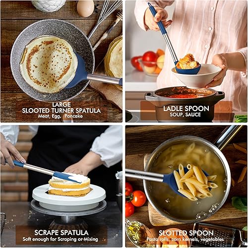 Miniatura 4 de HOTEC Juego de utensilios de cocina de silicona resistentes al calor de 446 F, sin BPA, juego de espátula, utensilios de cocina, con soporte para