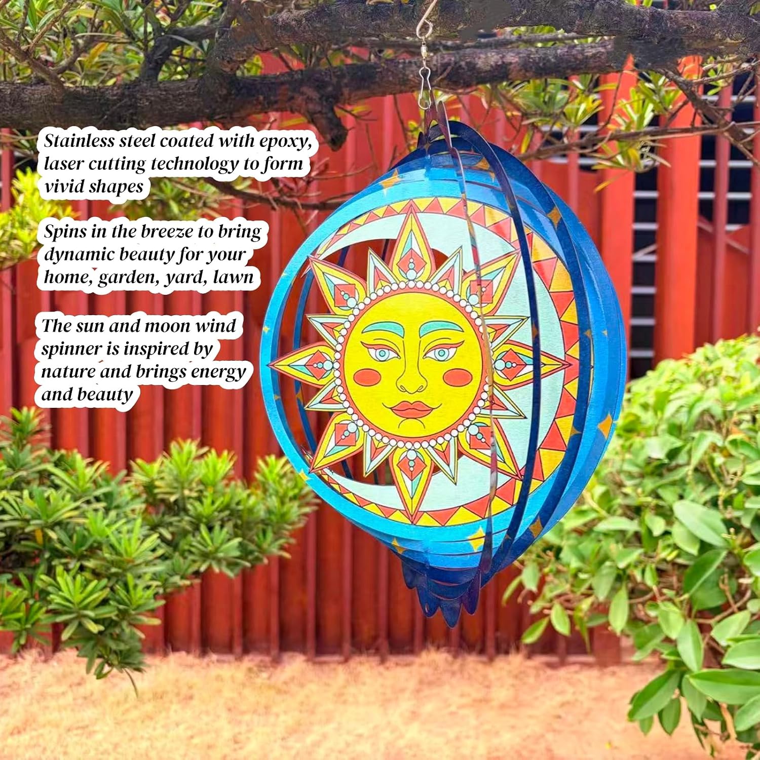 Sun and Moon Wind Spinner Outdoor Mental Kinetic Wind Spinner for Garden Yard Décor Sun and Moon Gifts for Women/Men Hanging Lawn Ornaments Wind Sculpture with 3D Visual Effect