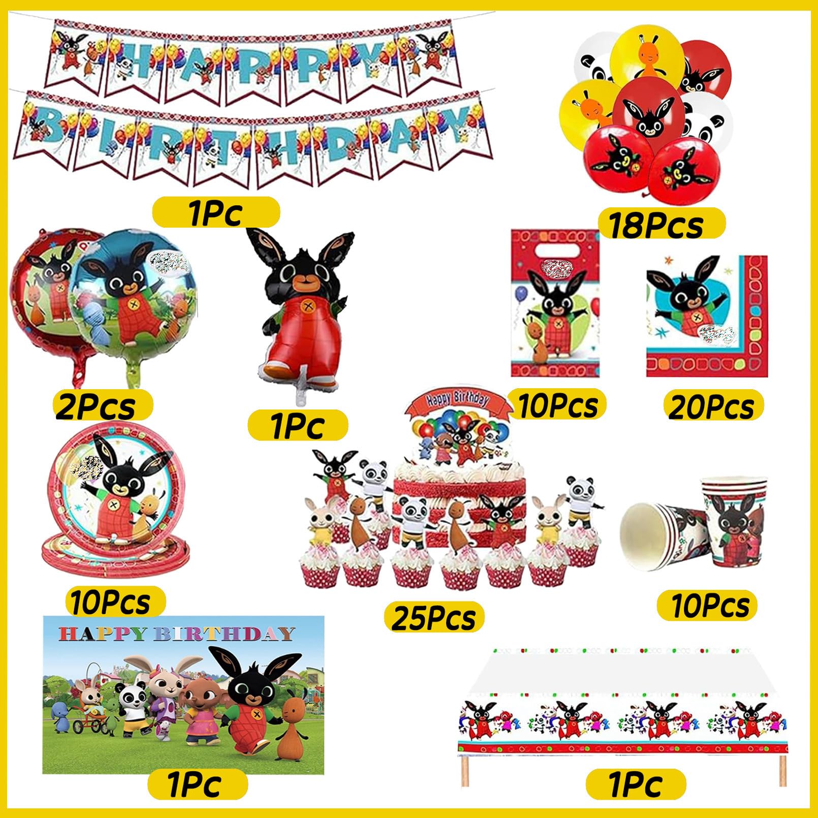 99 Pezzi Bunny Stoviglie per Feste di Compleanno，Addobbi Compleanno Bunny，Tovaglioli, Tovaglia, Piatti di Carta