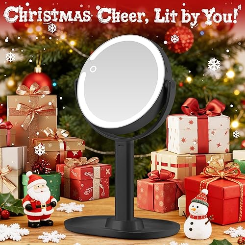 Vista 14 de Espejo de maquillaje con luces, espejo de aumento de doble cara 1x/20x con luz, recargable de 3 luces de color y brillo ajustable, rotación de 360°