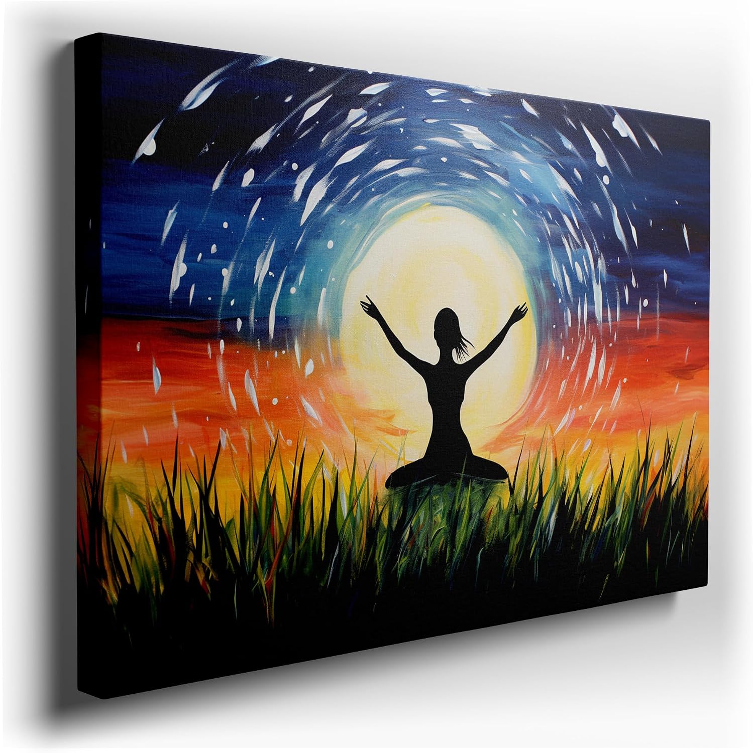 Canvas for Living room. Embracing Serenity Under a Luminous Moonlit Sky, 27 x 18 inch Canvas Wall Art - Contemporary Masterpieces - Modern Home Decor