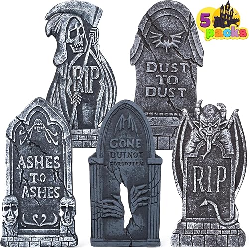 JOYIN Lápidas de Halloween de 17 pulgadas para decoración de tumbas al aire libre (paquete de 5), decoraciones de lápidas de cementerio de espuma y