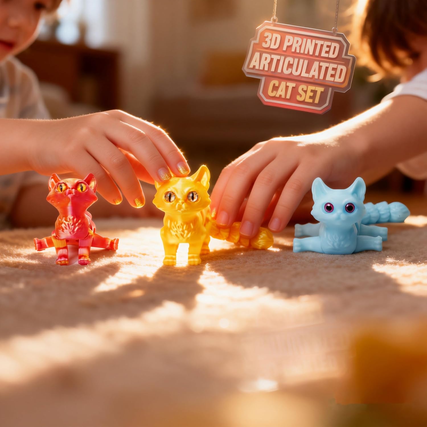 9 Pcs 3D Printed Cat Collection with Moving Joints, 3D Printed Kitty Figurines Bulk, Kawaii Cat Miniature Desk Toys, Small Animal Toys for Easter Egg Fillers, Flexible Fidget Toys for Kids