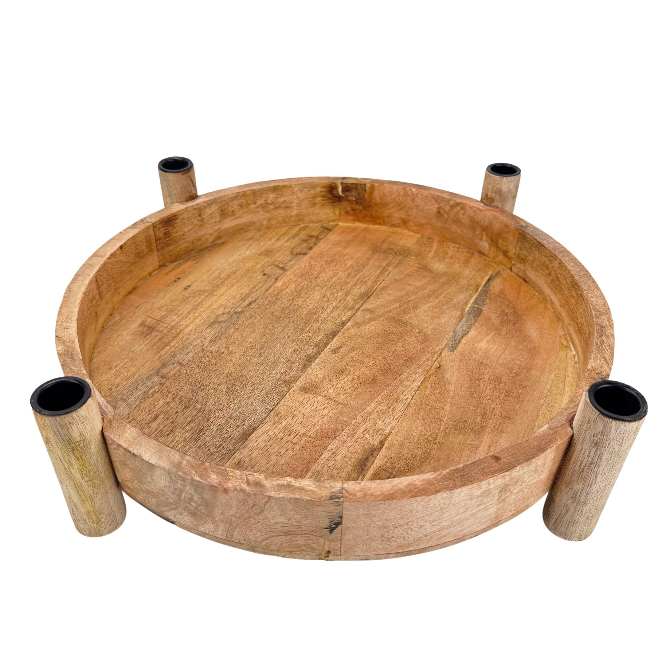 Adventskranz aus Mangoholz für Stabkerzen mit schwarzen Kerzenhaltern aus Metall - rund, modern und natürlich für Ihre Weihnachtsdekoration