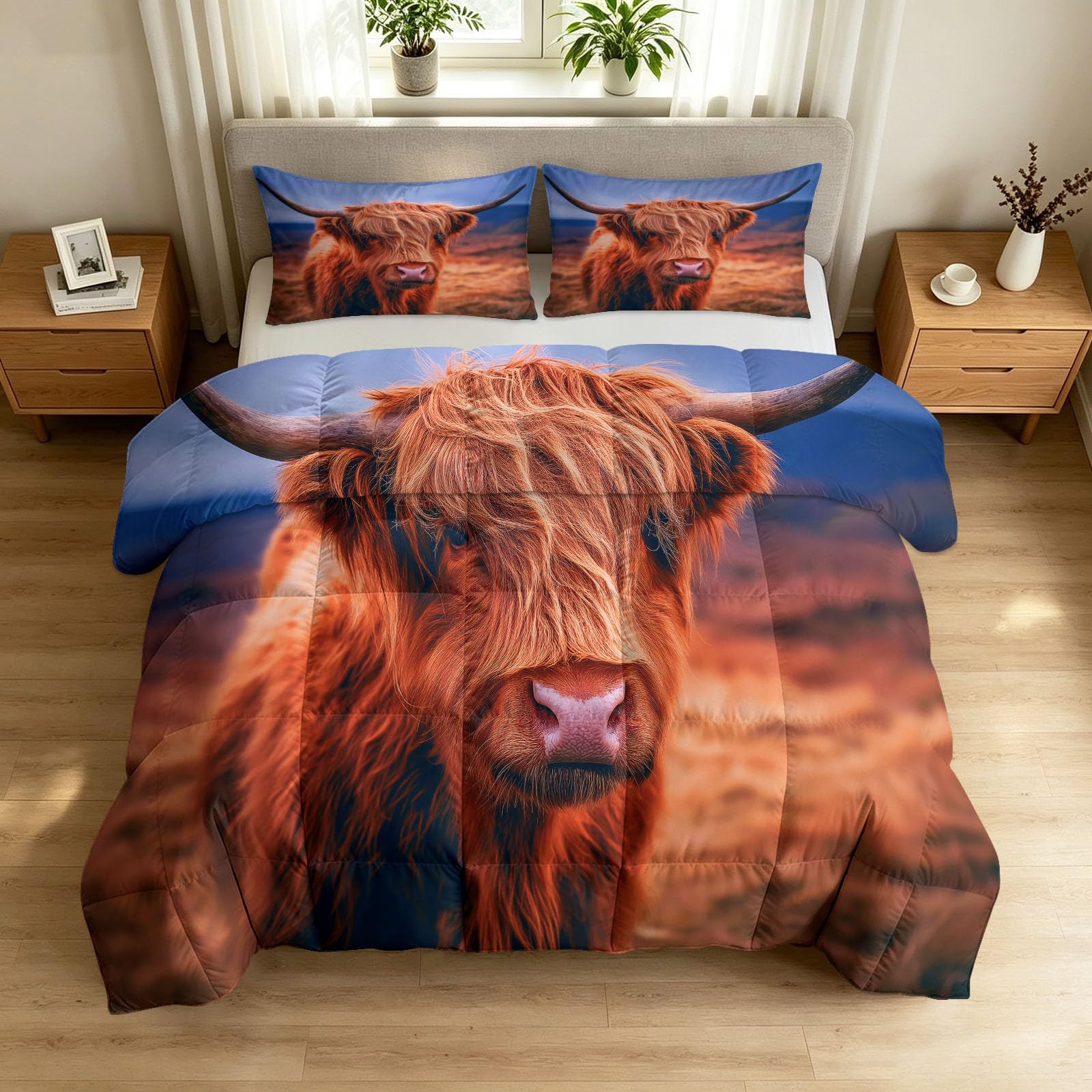Couette matelassée double face haut de gamme imprimée vache highland 200x220