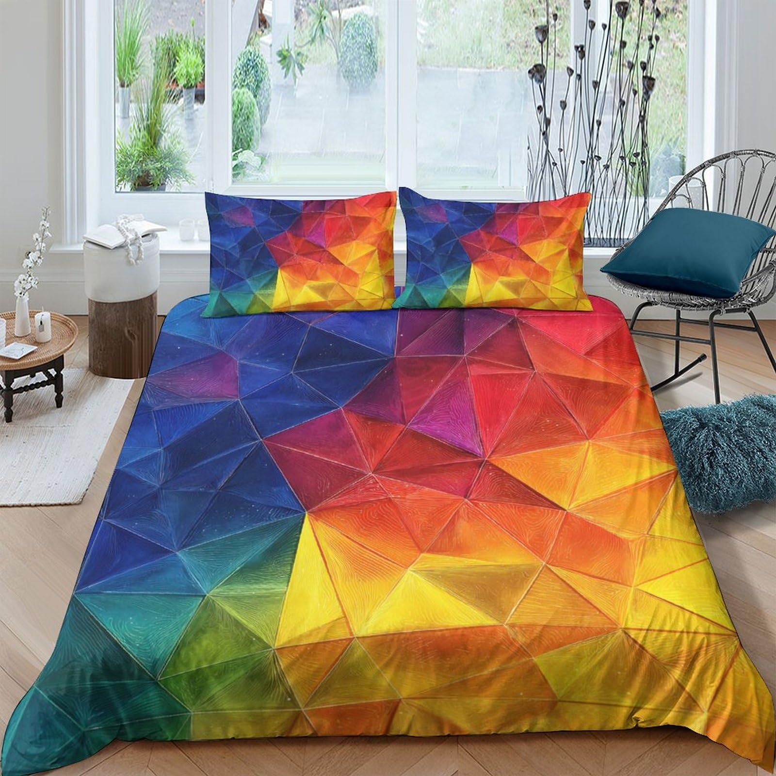 Ctjqhvkz Style-6 3D Printed Geometric Rainbow Fitted Sheet Microfiber Soft Mattress Cover Colorful Abstract Bed Decor For Bedroom Guest Room Single（135X200cm）