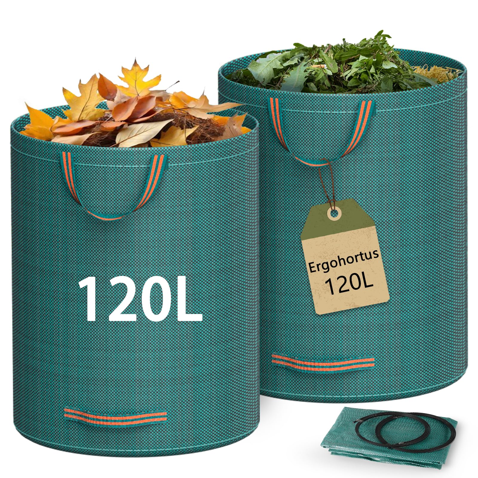 Garden Waste Bags Heavy Duty, 500L x 2 Reusable Garden Sacks with Handles, Industrial-Grade Fabric Recycling Garden Bags for Leaves, Trash, Debris, Garden Rubbish Bags Waterproof — view 9