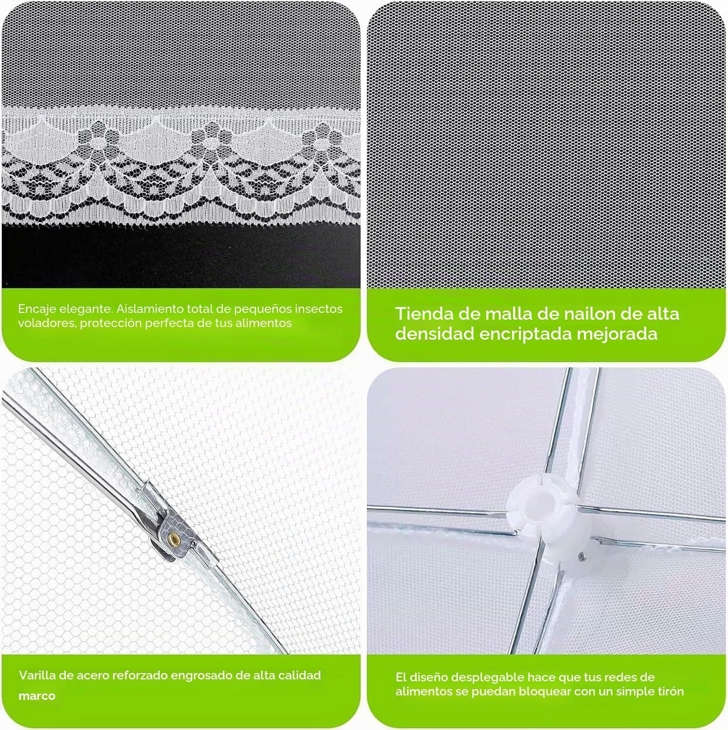 Homealexa 6PCS Campanas Plegables para Comida, Protección contra Moscas, para Comida, Fruta, Picnic, Barbacoa, Blanco, 1 Tamaño XL + 5 Estándar