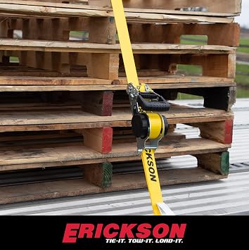 Erickson Retractable Ratchet Tie-Down Strap - Yellow, 1.5 in x 16 ft