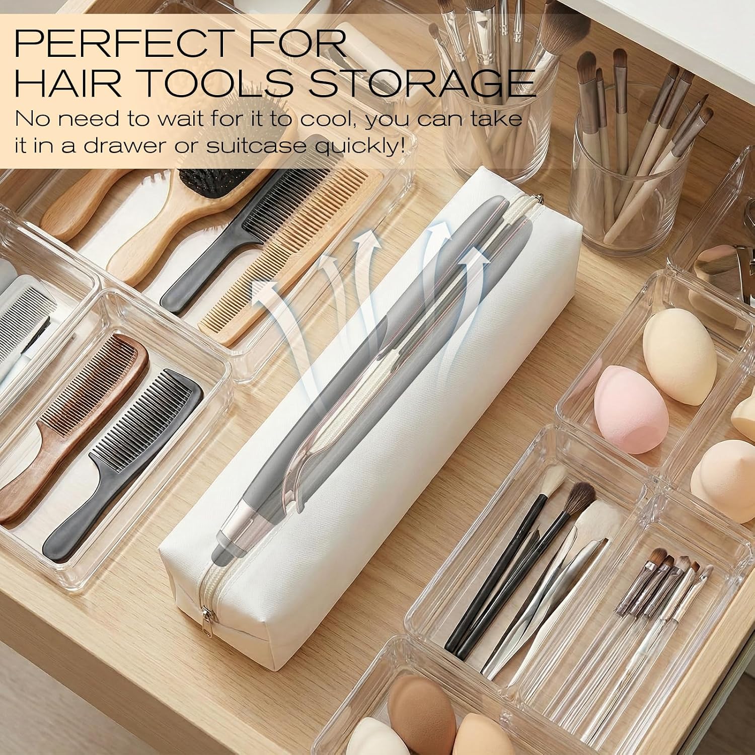 Curling Iron Travel Bag Curling Iron Travel Case Heat Resistant Organizer Hot Hair Tools Bag for Traveling, Beige, 17.7" x 3.5"x 3.5"