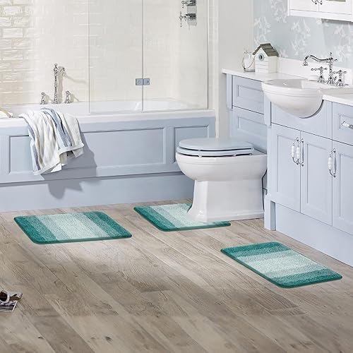 Miniatura 8 de Walensee Alfombra de contorno de baño (20 x 24 pulgadas, turquesa degradado) Alfombra de baño antideslizante absorbente de agua suave microfibra