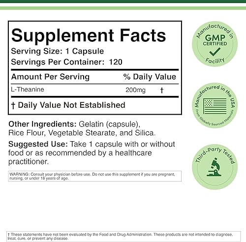 Miniatura 2 de Double Wood - L-teanina de 200 mg de doble fuerza, apoya la respuesta del sueño saludable y la relajación, 120 cápsulas (probado por terceros, sin