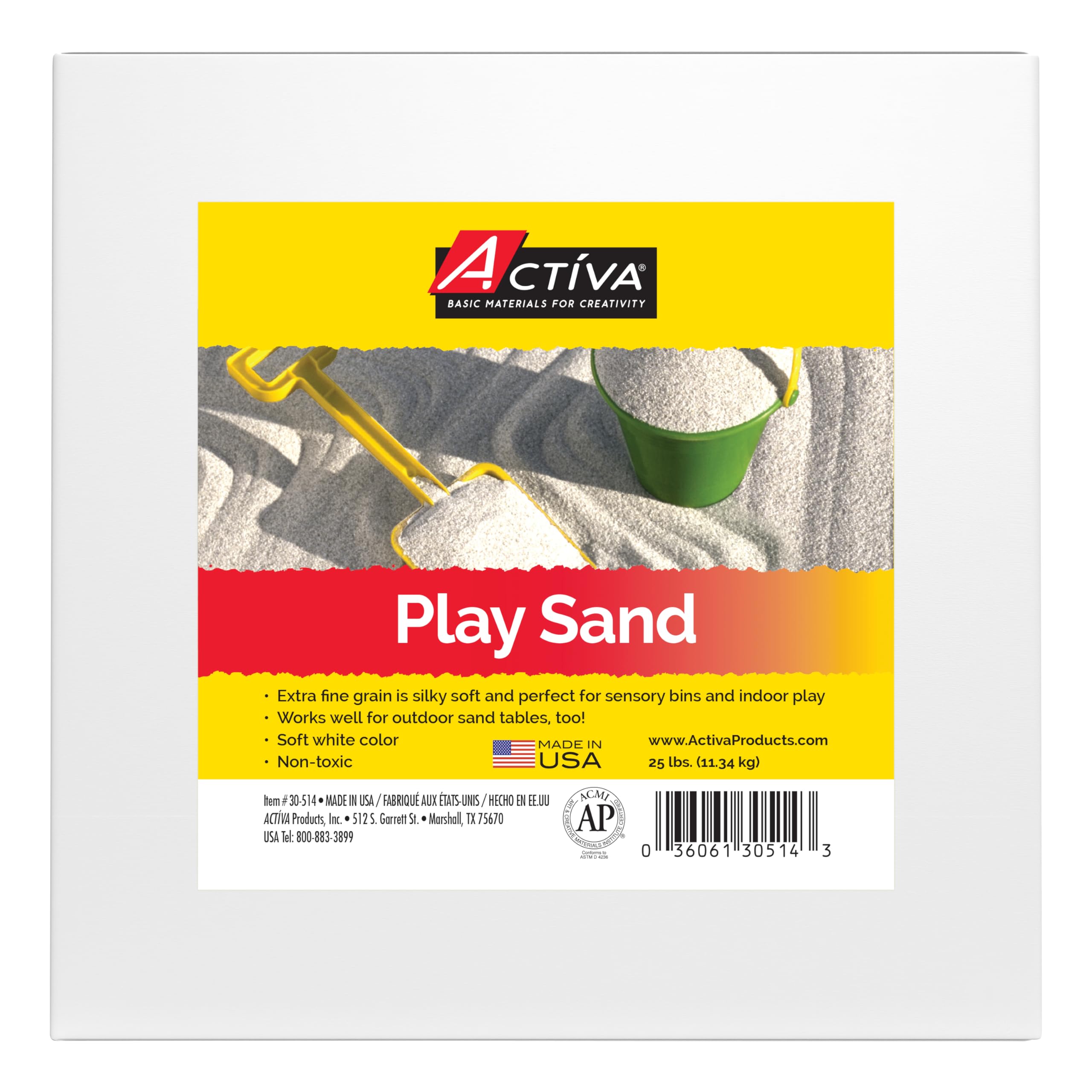 Activa Play Sand, White, 25lb (11.3kg) | Perfect for Sensory Bins & Tables, Sandboxes, Craft Sand