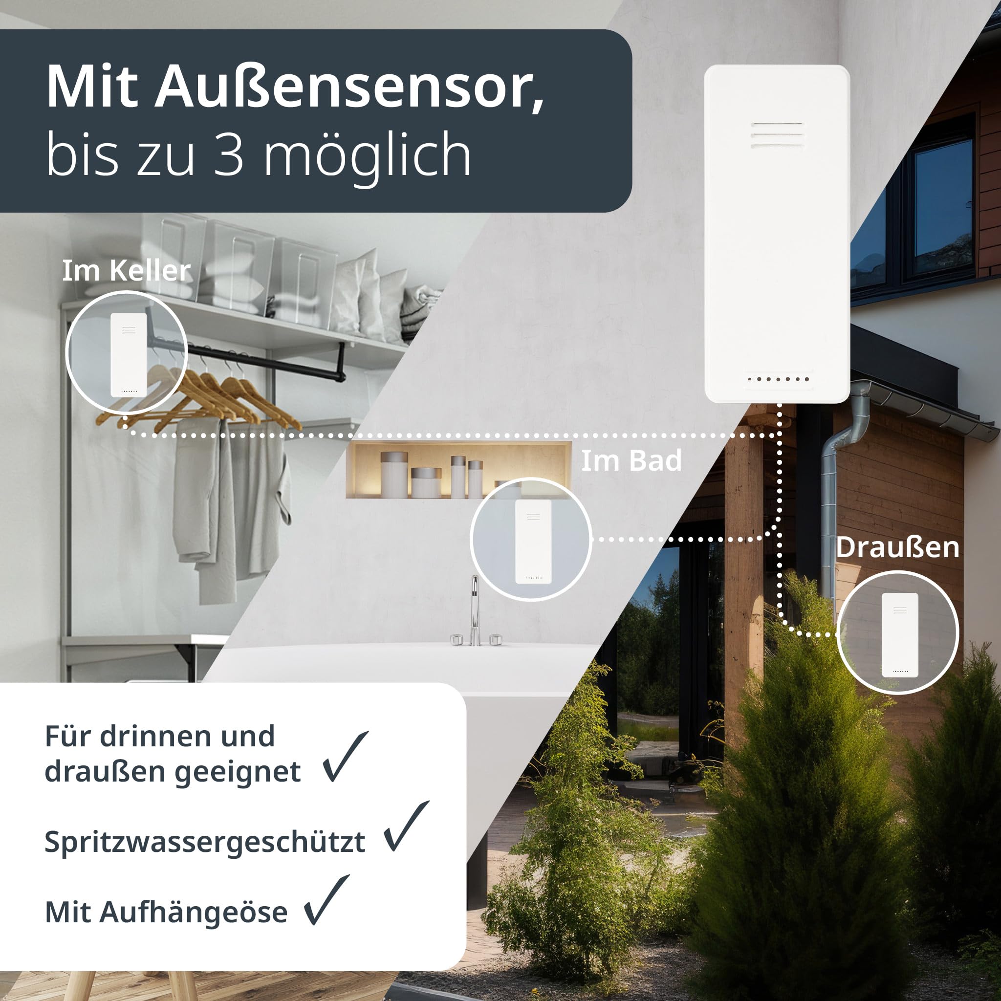 ADE Funkwecker mit Projektion | Funk Wetterstation mit Außensensor | Hygrometer und Thermometer für innen und außen | Projektionswecker | digital mit Netzteil | schwarz