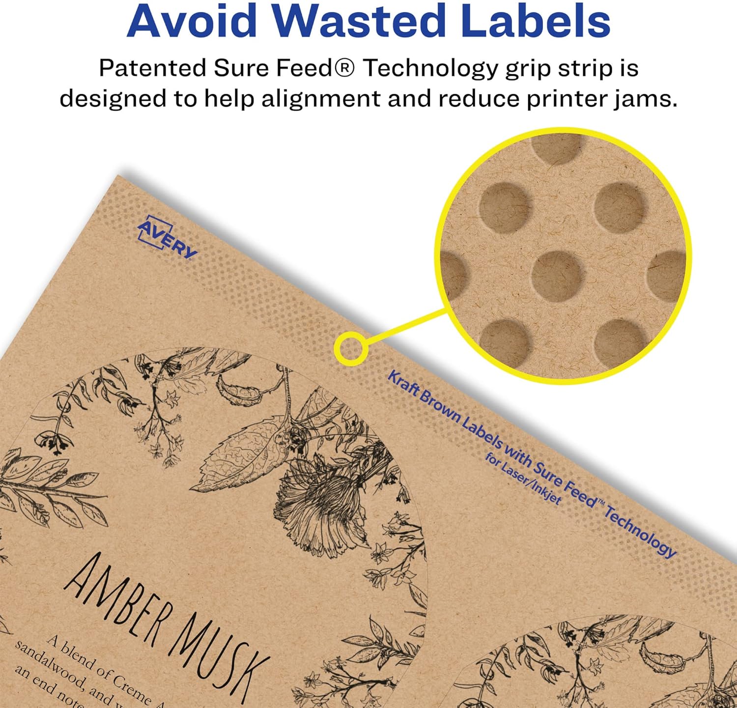 Avery Kraft Brown Arched Labels, Sure Feed Technology, 3" x 2.25", 900 Kraft Brown Labels, Print-to-The-Edge, Laser/Inkjet Printable