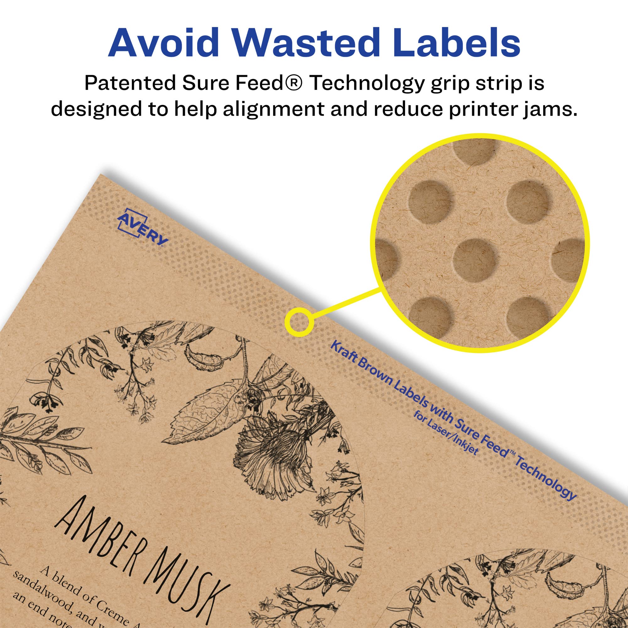 Avery Etichette ad arco marrone Kraft con alimentazione sicura, 7,6 x 5,7 cm, 450 etichette marroni in carta kraft, etichette stampabili a bordo, stampabili a laser e a getto d'inchiostro