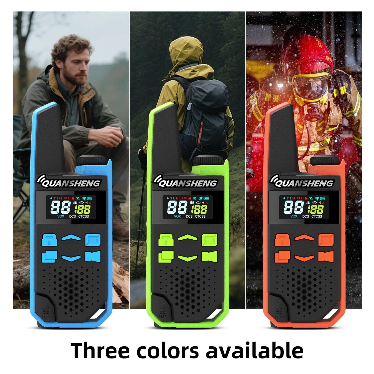 QUANSHENG TG-FR1 Walkie Talkie PMR446, Pack de 2 Radios sin Licencia, Recargables por USB-C, 16 Canales, VOX Manos Libres, hasta 10 km en Campo Abierto, para Senderismo, Camping y Trabajo