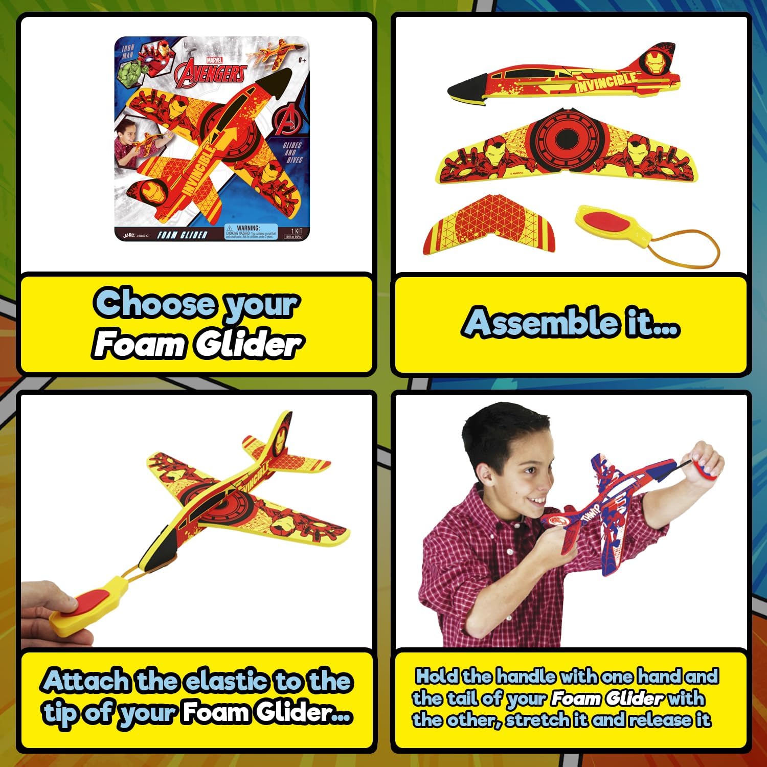 JA-RU Marvel Foam Glider Toy. (1 Spiderman Glider) Launching Airplane Toy For Kids. Glides & Dives High. (Pack of 1) Classroom Prize, Gag Gift, Avengers Game, Party Favor 6840-1A