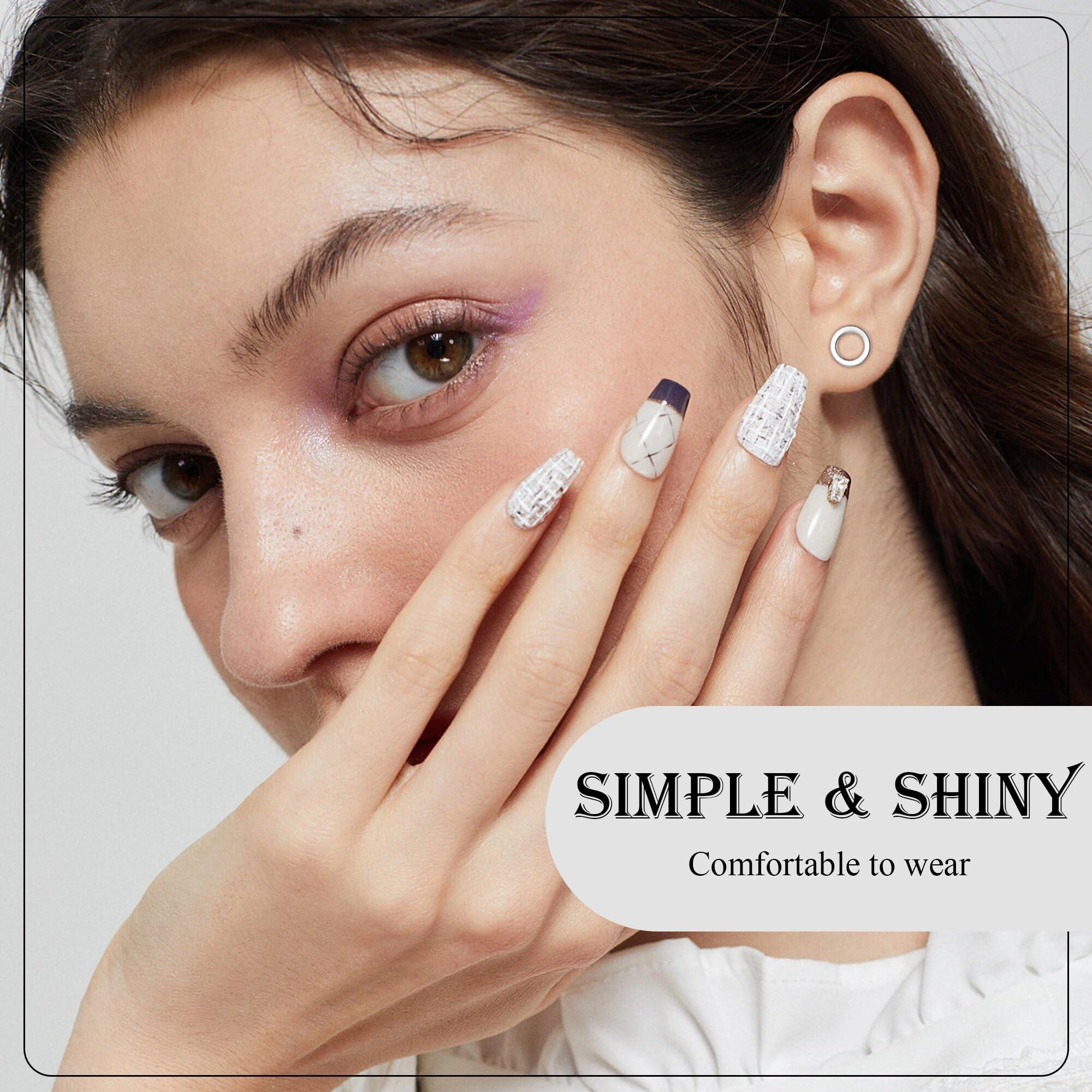 FACOKO Orecchini a lobo da donna in titanio con fondo piatto ipoallergenici, adatti a uomo e donna 5 mm rotondi cavi/croce/fulmine