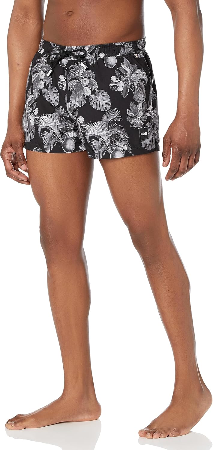 BOSS Mens Pattern Short Length Swim Trunks