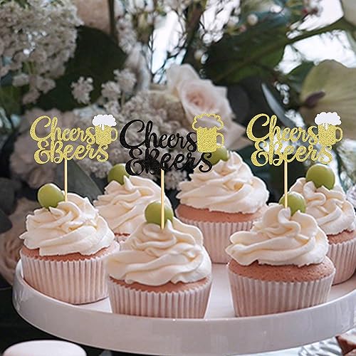 Miniatura 26 de Ercadio Paquete de 24 adornos para cupcakes de Cheers and Beers con taza de cerveza con purpurina para cupcakes, baby shower, cumpleaños, cervezas