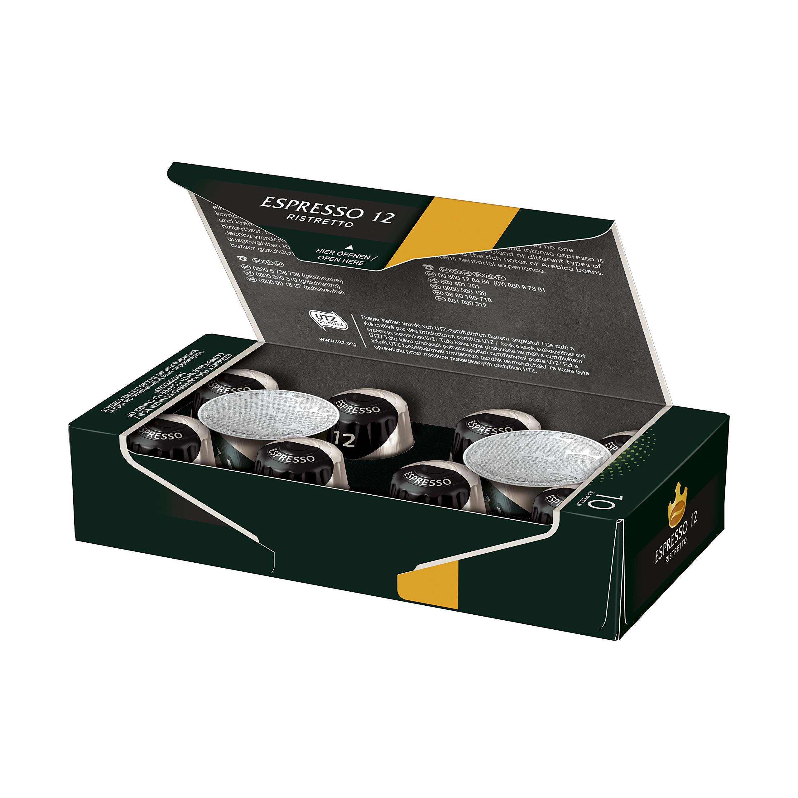 Jacobs Kaffeekapseln Lungo Intenso, Intensität 8 von 12 & Kaffeekapseln Espresso Ristretto, Intensität 12 von 12, 100 Nespresso®* kompatible Kapseln, 10er Pack,10 x 10 Getränke