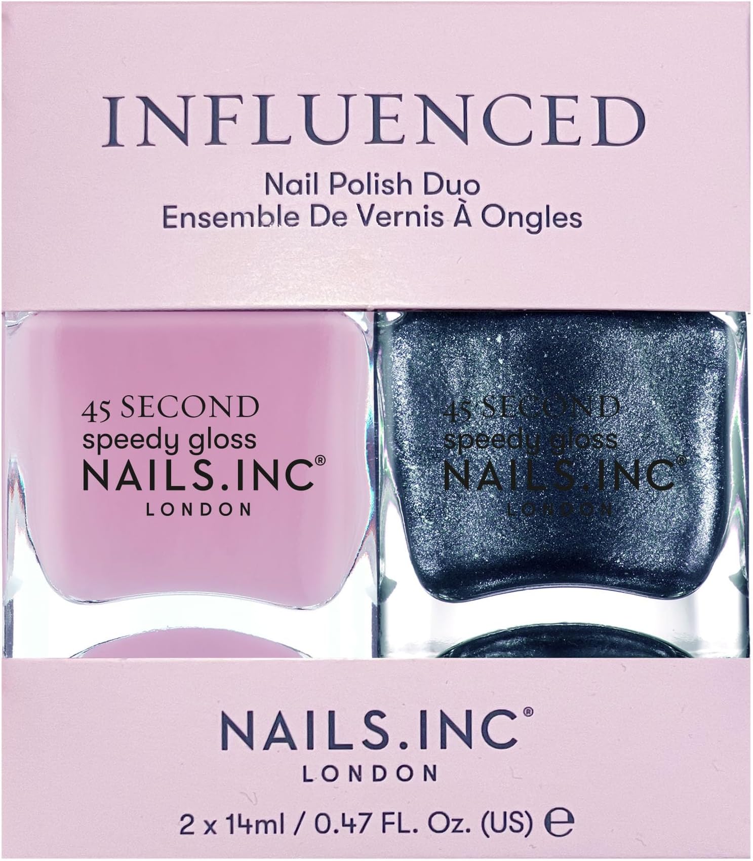 Nails Inc 45 Second Speedy Gloss Influenced Nail Polish Duo, Glossy, No Chip, Long Lasting, Quick Dry, Air Dry, Professional Manicures & Pedicures, Fingernails & Toenails, 2 Piece Set