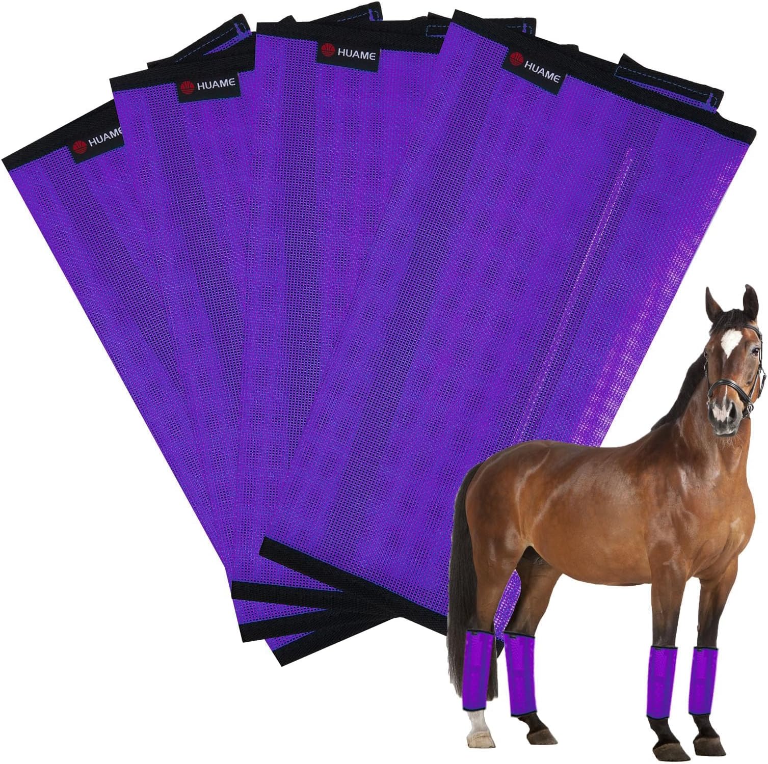 Horse Fly Boots, Breathable Mesh Protection Set of 4, Comfortable Horse Leggings, Breathable Mesh Design, Equine Supplies for Reduce Stomping, Hoof Damage & Leg Fatigue (Purple, Large)
